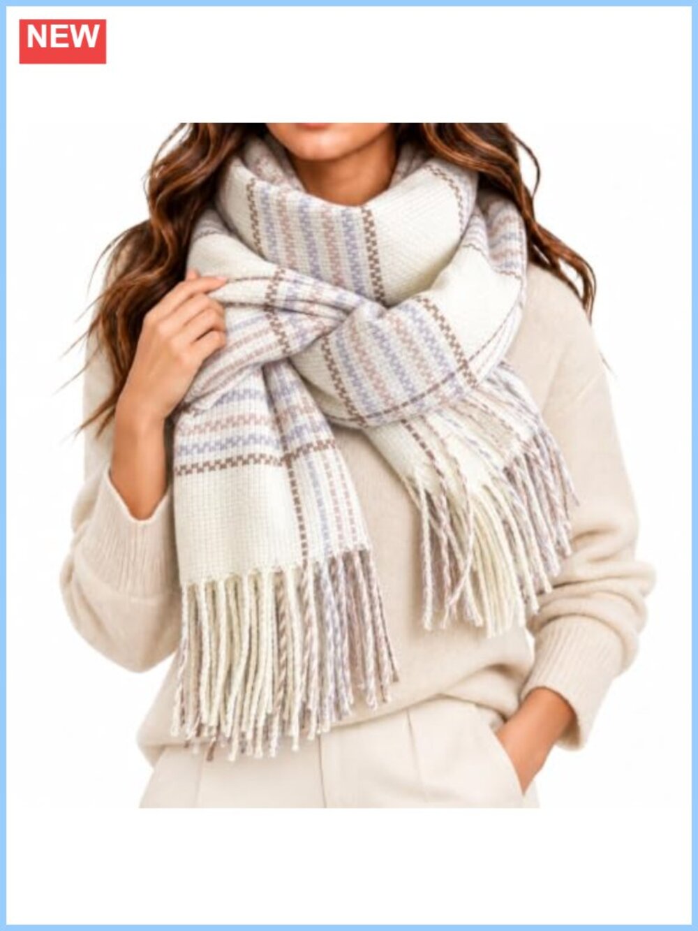 Plaid Scarf Soft Warm Large Shawl Wrap Blanket with Tassels